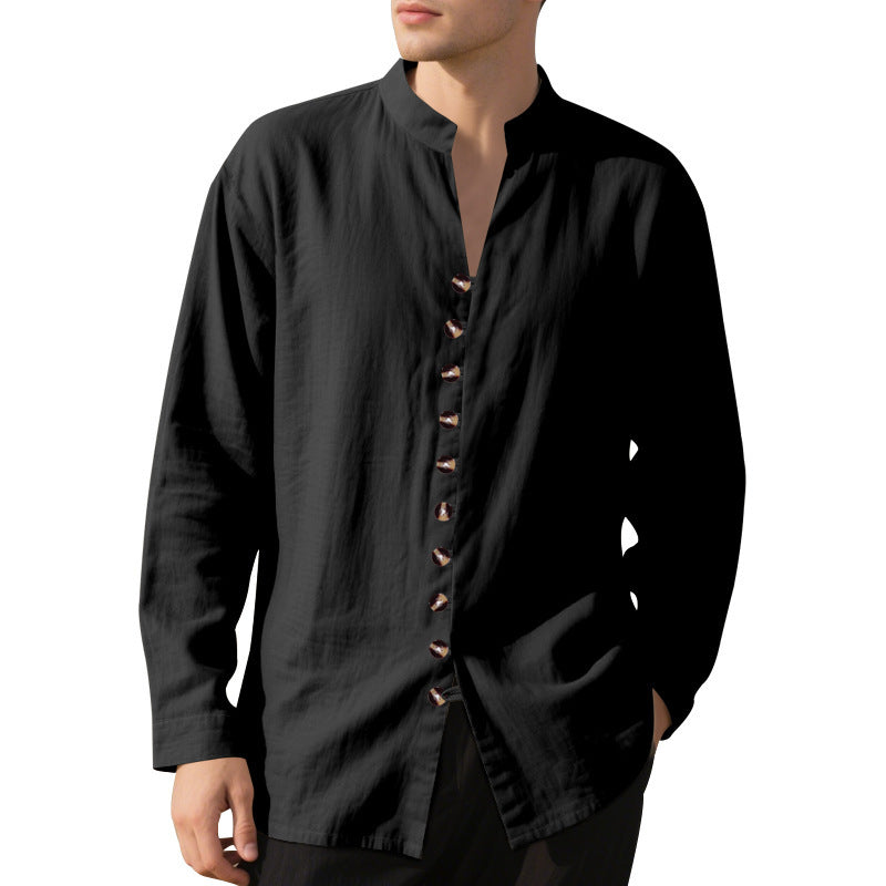 Chemise décontractée à manches longues pour hommes avec col Henley et boutons tendance Chic und Stil