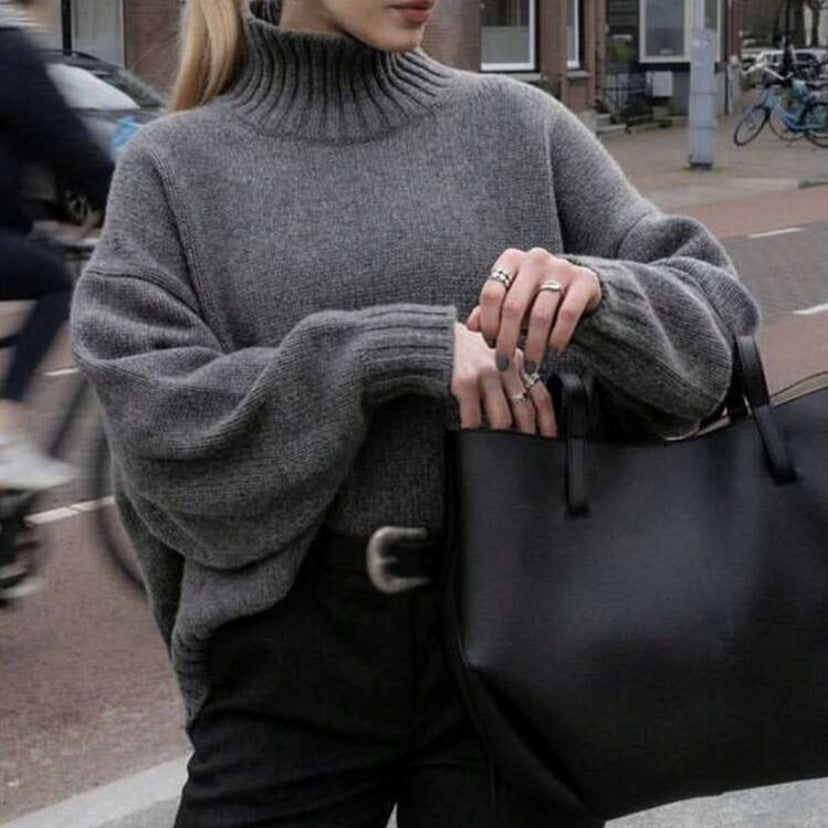 Dames Pull encolure cheminée de haute qualité à coupe décontractée oversized Chic und Stil