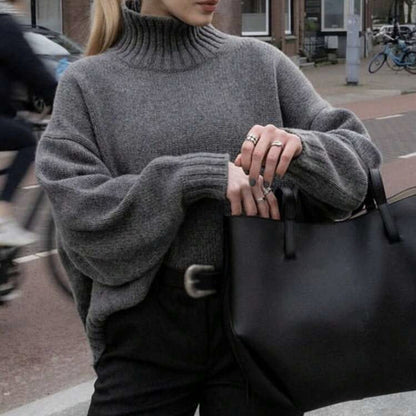 Dames Pull encolure cheminée de haute qualité à coupe décontractée oversized Chic und Stil