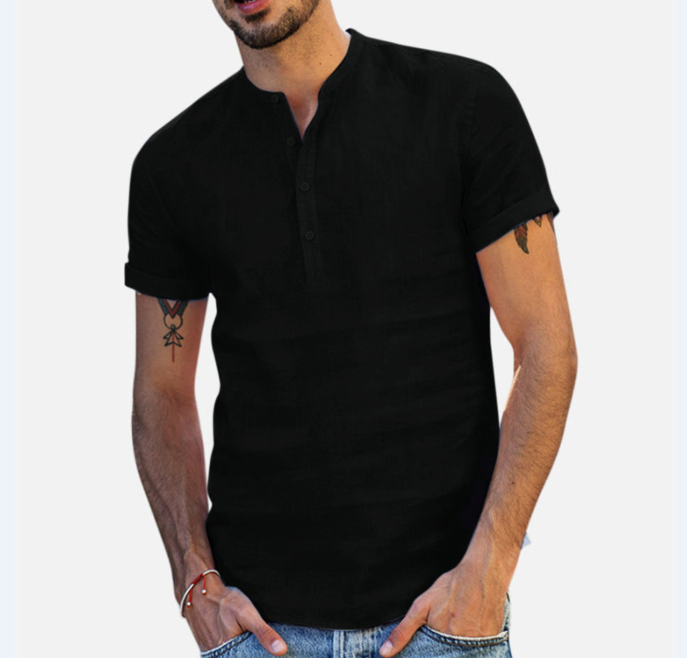 Chemise décontractée à manches courtes pour hommes avec col montant et patte de boutonnage Chic und Stil