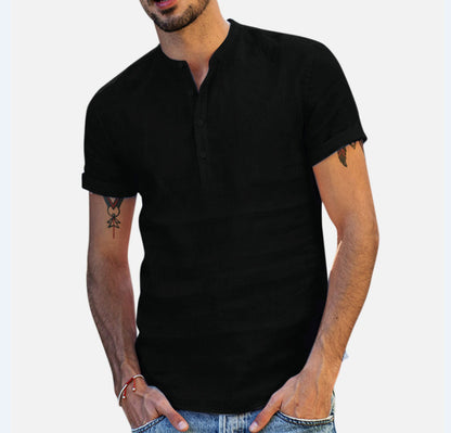 Chemise décontractée à manches courtes pour hommes avec col montant et patte de boutonnage Chic und Stil