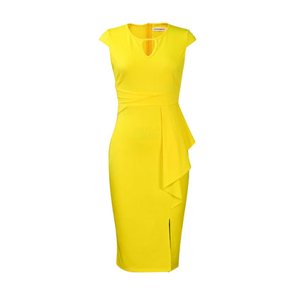 Robe femme ajustée avec drapé asymétrique et fente Chic und Stil