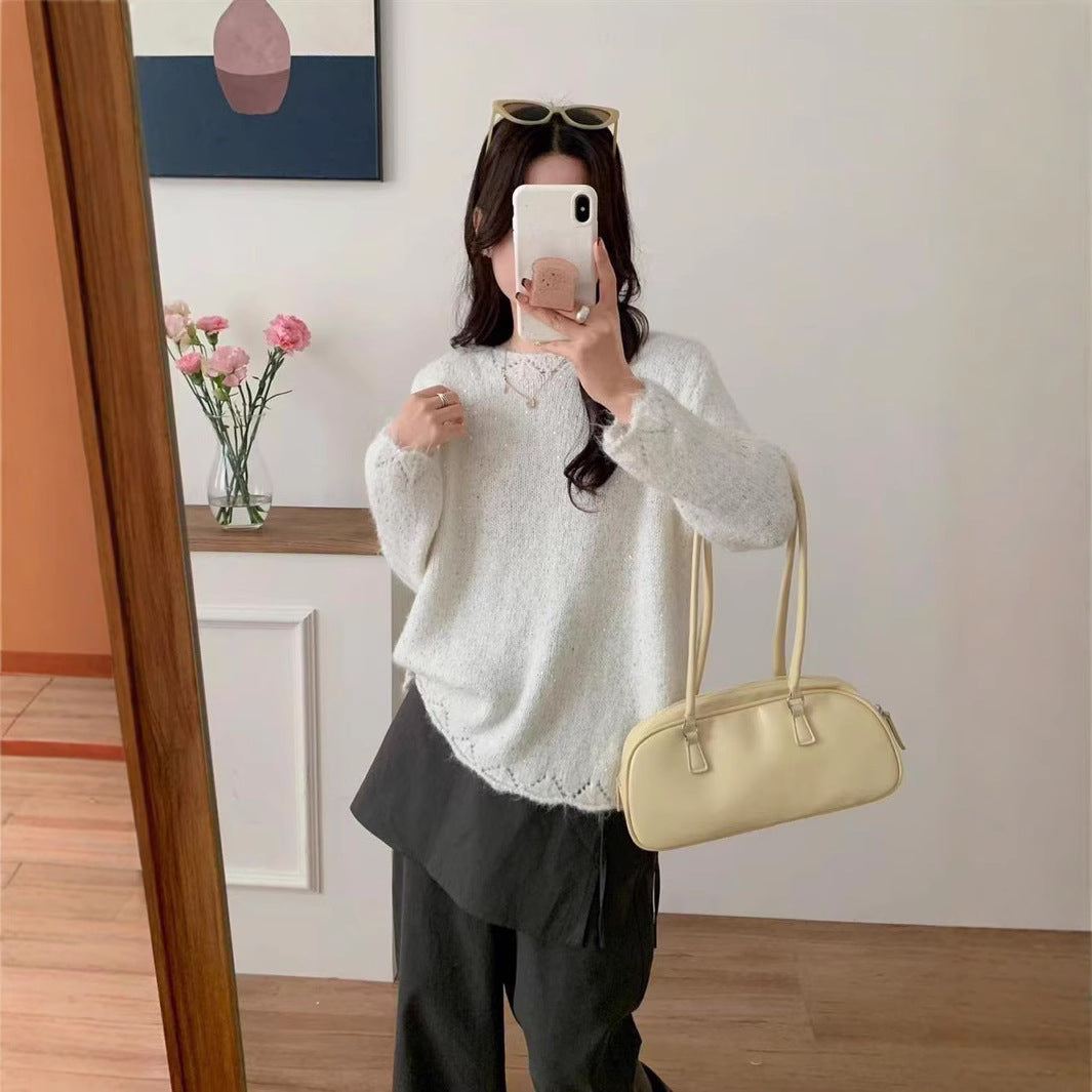 Dames Pull en maille duveteux avec accents brillants et coupe décontractée Chic und Stil