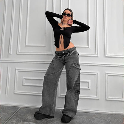 Vintage casual style women's cargo pants with remarkable applications Chic and Style