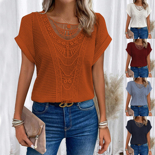 Women's crossover neckline top with a refined crochet pattern Chic und Stil