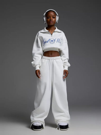 Ladies Short Sporty Sweatshirt and Casual Pants Set Chic and Style