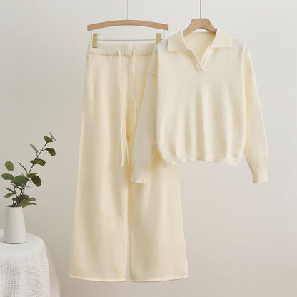 Comfortable knit loungewear set for women with a sweater and wide-leg pants Chic and Style