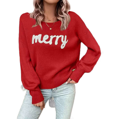 Pull-over tricot pour femmes avec inscription festive Chic und Stil