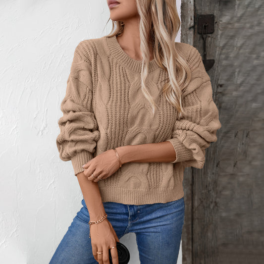 Pull femme en grosse maille avec des manches volumineuses et motif en torsades Chic und Stil