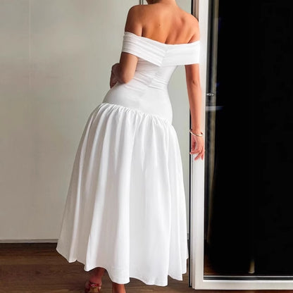 Robe maxi off-shoulder de haute qualité pour femmes avec une coupe cintrée et une jupe fluide Chic und Stil