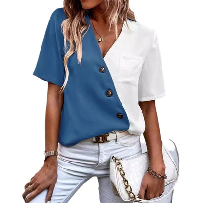 Chemise élégante pour femmes avec un design de couleur asymétrique et des détails de boutons Chic und Stil