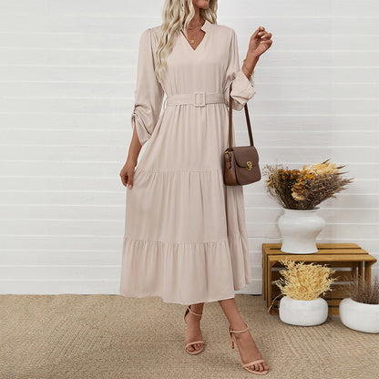 Robe maxi femme avec volants flottants et ceinture cintrée Chic und Stil