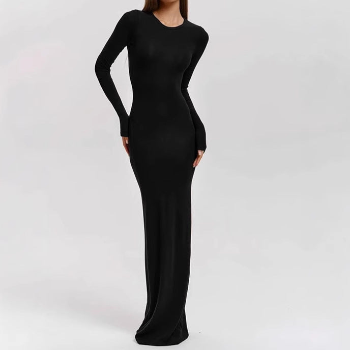 Femmes Élégante Robe Maxi à Manches Longues avec Coupe Sculptante et Grand Confort Chic und Stil