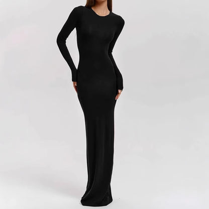 Femmes Élégante Robe Maxi à Manches Longues avec Coupe Sculptante et Grand Confort Chic und Stil