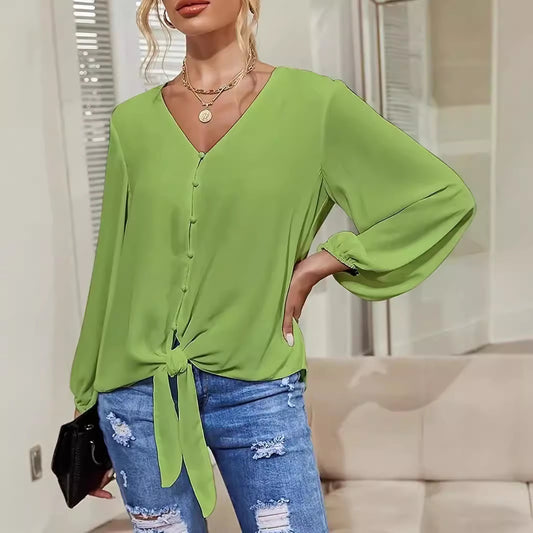 Dames élégante blouse avec détail knot et décolleté en V Chic und Stil