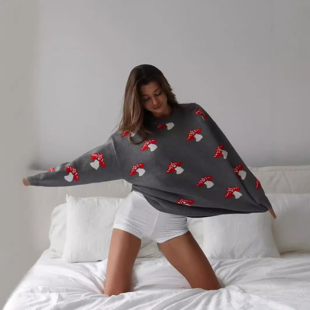 Pull en tricot pour dames avec motif de champignon ludique Chic und Stil