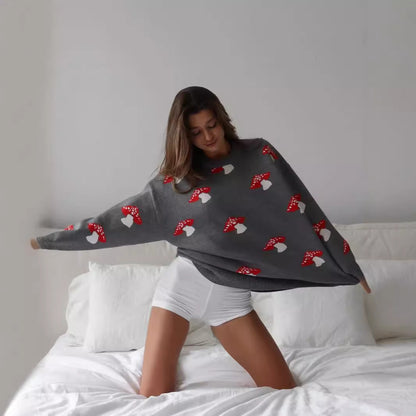 Pull en tricot pour dames avec motif de champignon ludique Chic und Stil