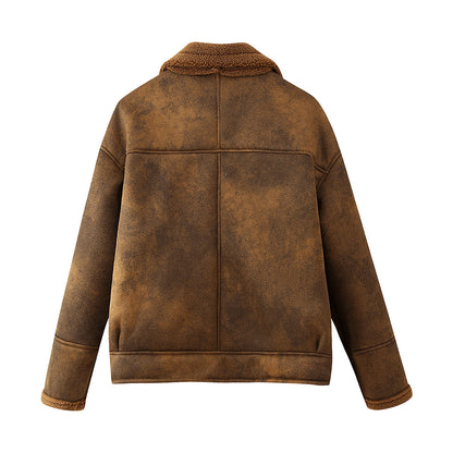 Dames confortable veste en cuir teddy avec poches pratiques Chic und Stil