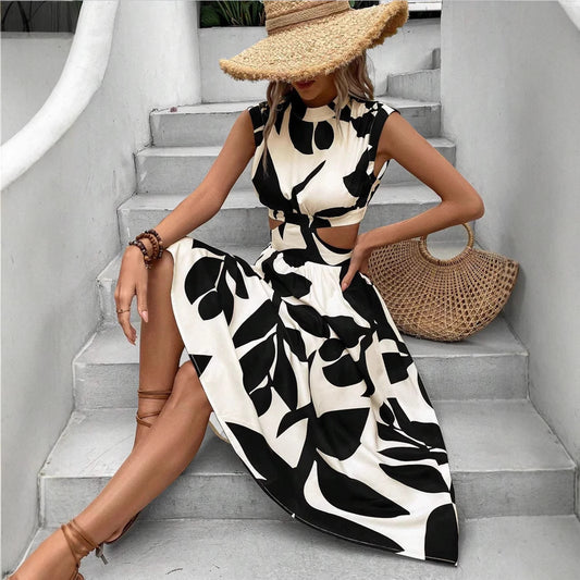 Robe midi d'été pour femmes avec design sans épaules et coupe florale Chic und Stil