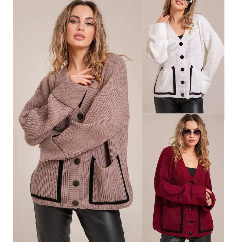 Dames gros tricot cardigan avec ouvertures à l'avant et grands boutons Chic und Stil