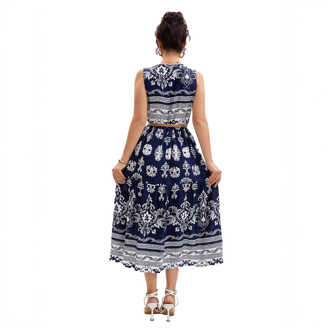 Dames Vintage Floral Boutonné Midi Robe Chic und Stil