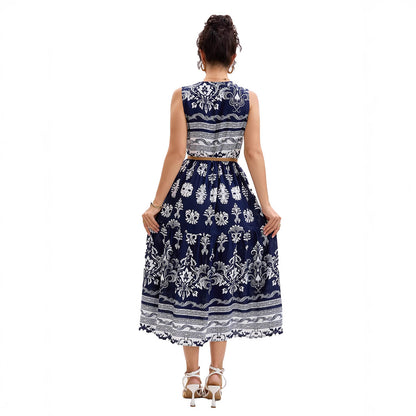 Dames Vintage Floral Boutonné Midi Robe Chic und Stil