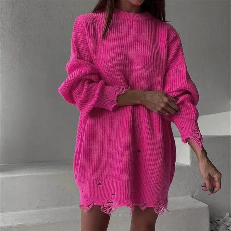 Robe en tricot pour femmes avec ourlet asymétrique et ceinture tendance Chic und Stil