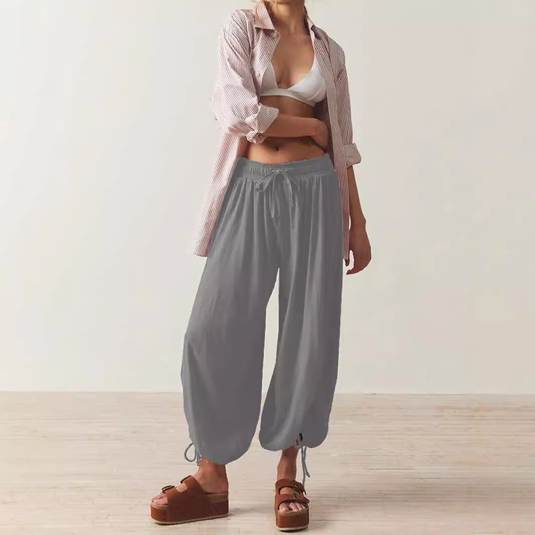 Casual Palazzo pants for women with elastic waist and adjustable ankle bands Chic and Style