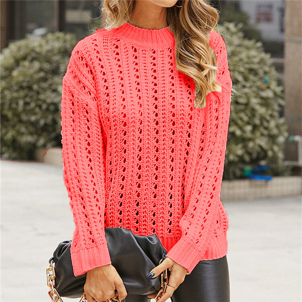 Pull en tricot aérien pour femmes avec motif ajouré et col montant moderne Chic und Stil