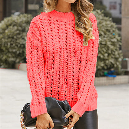 Pull en tricot aérien pour femmes avec motif ajouré et col montant moderne Chic und Stil