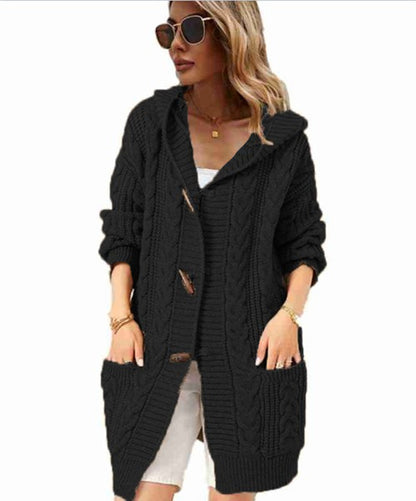Dames Grosse Tricot Cardigan avec poches pratiques et капюшон douillet Chic und Stil