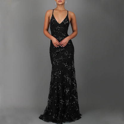 Robe de soirée scintillante pour femmes avec fente avant et décolleté profond au dos Chic und Stil