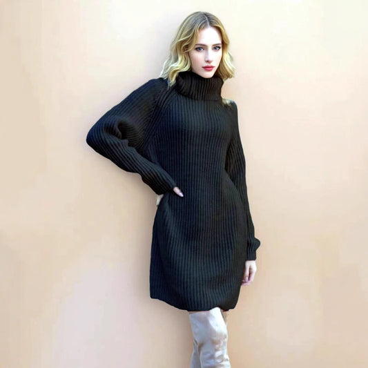 Robe en maille pour femmes avec col haut et fine structure en côtelé Chic und Stil