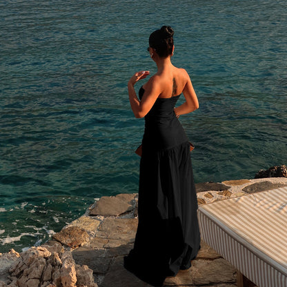 Robe Maxi sans bretelles à fronces pour femmes avec détail cut-out Chic und Stil