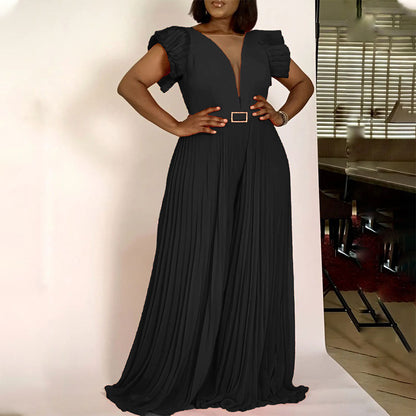 Robe maxi pour femmes avec des manches bouffantes volumineuses et un décolleté en V profond Chic und Stil
