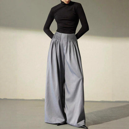 Ladies Elegant Wide Fabric Pants with High Waist and Harmonious Draping Chic and Style