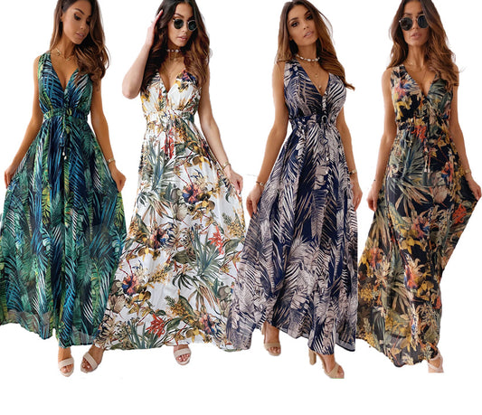 Robe maxi pour femmes avec impression tropicale et détail frontale drapé Chic und Stil
