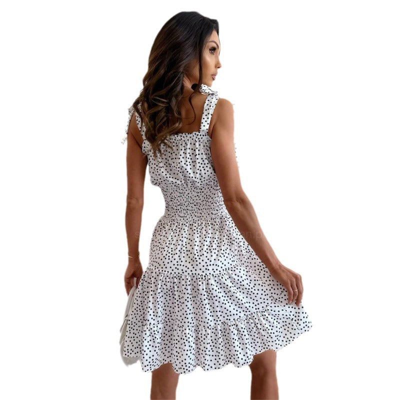 Robe A-line smockée pour femmes avec bretelles spaghetti réglables Chic und Stil