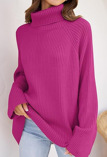 Dames pull en cachemire à maille fine avec col haut et coupe ample Chic und Stil