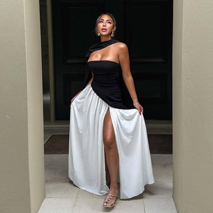 Dames Haut sans bretelles élégant avec détail de foulard fluide Chic und Stil