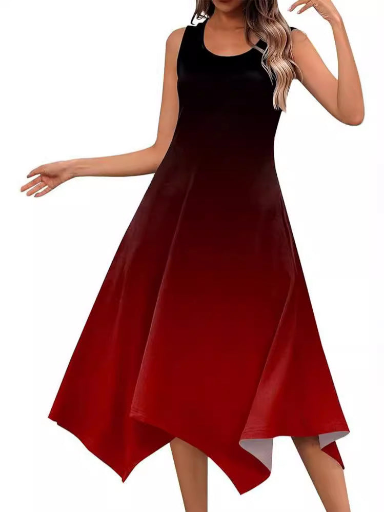 Robe midi sans manches pour femmes avec une coupe fluide et une transition de couleur unique Chic und Stil