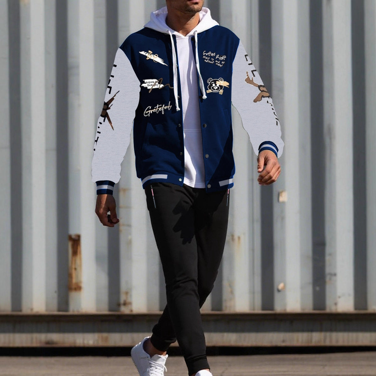 Men's College Style Sports Jacket Set and Jogging Pants with Colorful Patterns Chic and Style