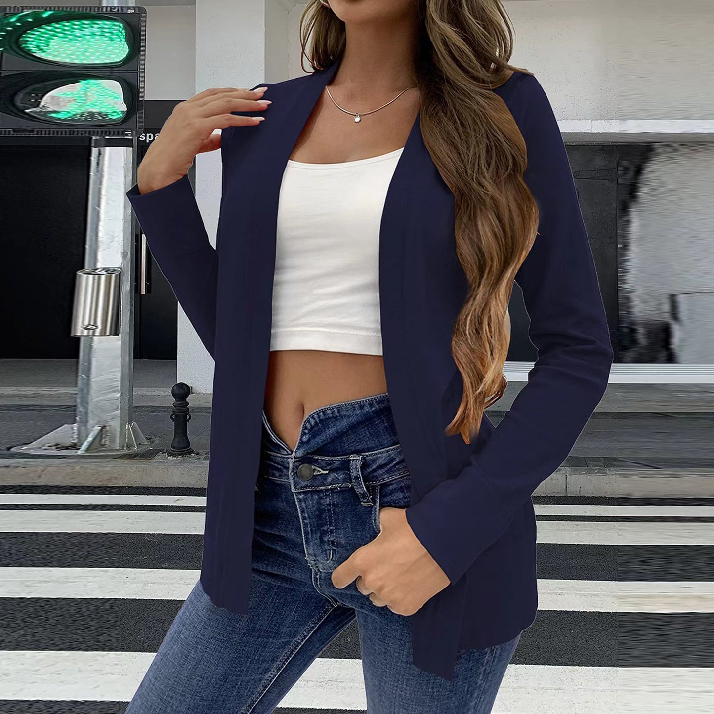 Dames gilet à manches longues avec design ouvert et poches pratiques Chic und Stil