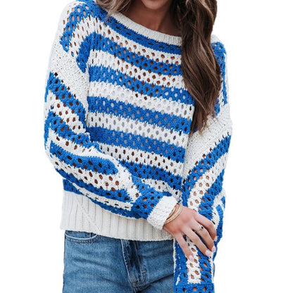 Pull en tricot aéré pour femmes avec un grand motif en losanges et un design rayé Chic und Stil