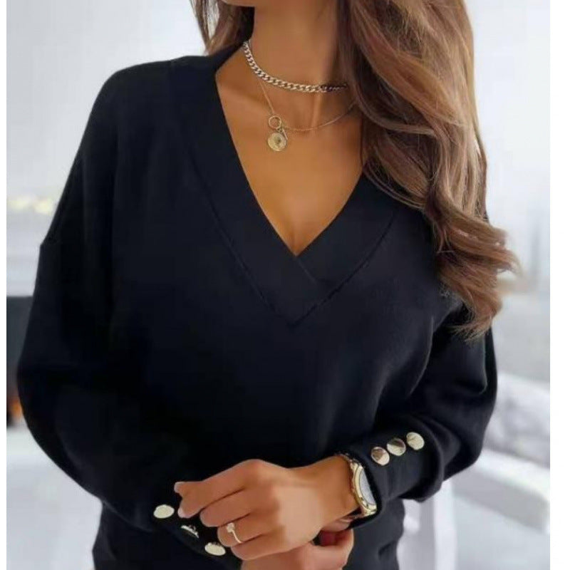 Pull femme décontracté à col en V en mélange de coton doux Chic und Stil