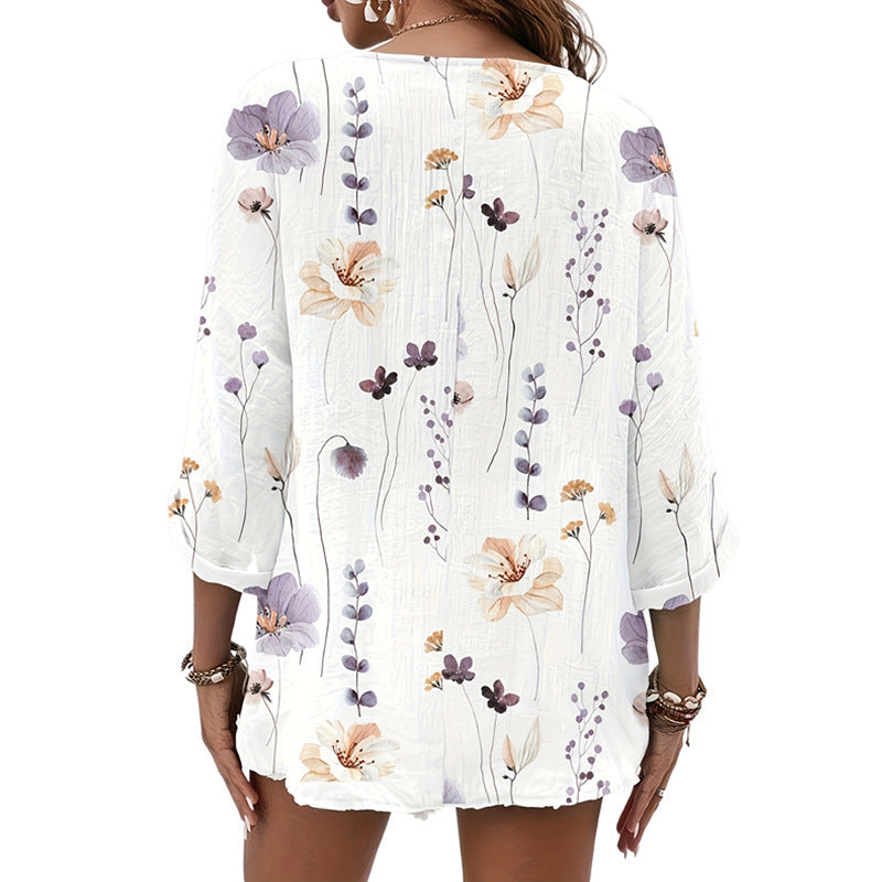 Chemisier décontracté pour femmes avec imprimé floral et fermeture à boutons Chic und Stil