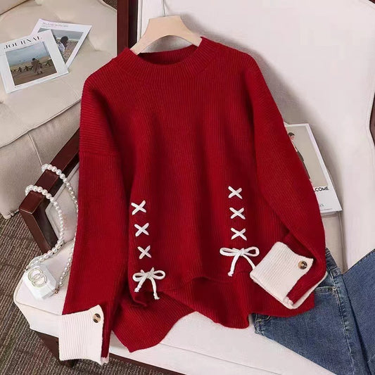 Pull en tricot décontracté pour femmes avec des détails décoratifs de nœuds et de boutons Chic und Stil