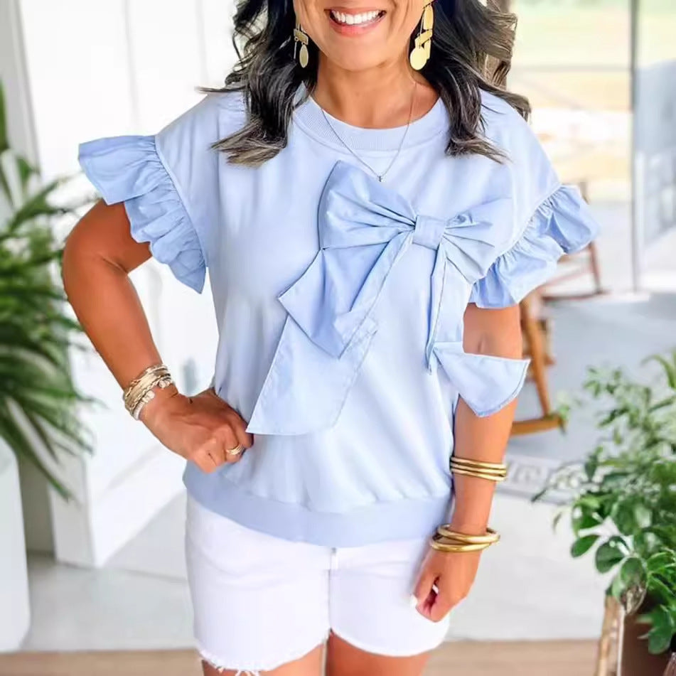 Femme Volants Nœuds Détail Pull Top Chic und Stil