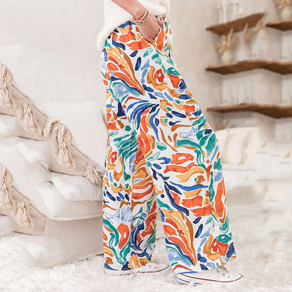 Wide palazzo pants for women with colorful pattern and elastic waist Chic und Stil