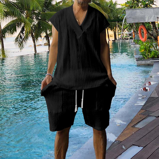 Ensemble décontracté pour hommes avec haut à manches courtes et shorts au design structuré Chic und Stil